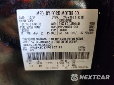 Zdjęcie 14 z 14 samochodu: 2015 FORD EXPLORER XLT VIN:1FM5K8D8XFGB57173 - miniatura