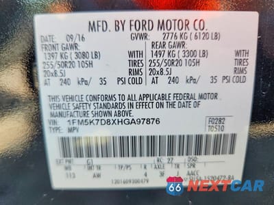 Zdjęcie 13 z 13 samochodu: 2017 FORD EXPLORER XLT VIN:1FM5K7D8XHGA97876 - miniatura