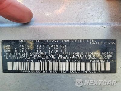 Zdjęcie 13 z 13 samochodu: 2015 SUBARU LEGACY 2.5I VIN:4S3BNBA61F3057758 - miniatura