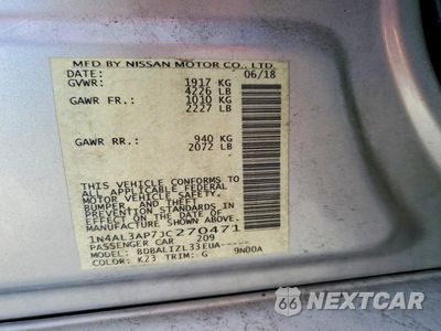 Zdjęcie 12 z 12 samochodu: 2018 NISSAN ALTIMA 2.5 SV VIN:1N4AL3AP7JC270471 - miniatura