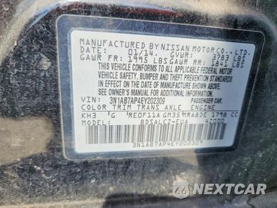 Zdjęcie 12 z 12 samochodu: 2014 NISSAN SENTRA S VIN:3N1AB7AP4EY202309 - miniatura