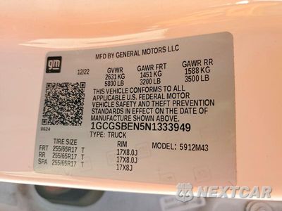 Zdjęcie 12 z 12 samochodu: 2022 CHEVROLET COLORADO VIN:1GCGSBEN5N1333949 - miniatura