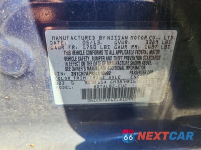 Zdjęcie 12 z 12 samochodu: 2014 NISSAN VERSA 1.6 S VIN:3N1CN7AP6EL810992 - miniatura