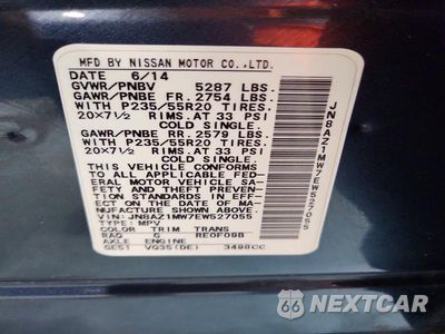 Zdjęcie 13 z 13 samochodu: 2014 NISSAN MURANO LE VIN:JN8AZ1MW7EW527055 - miniatura