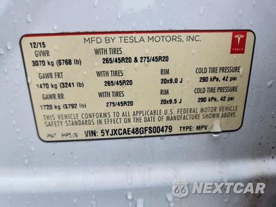 Zdjęcie 12 z 12 samochodu: 2016 TESLA MODEL X VIN:5YJXCAE48GFS00479 - miniatura