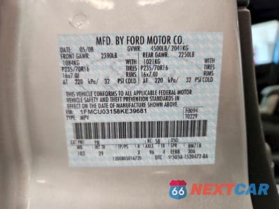 Zdjęcie 14 z 14 samochodu: 2008 FORD ESCAPE XLT VIN:1FMCU03158KE39681 - miniatura