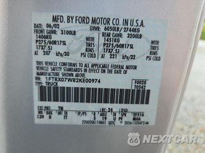 Zdjęcie 13 z 13 samochodu: 2002 FORD F150 VIN:1FTRX07W82KE00974 - miniatura