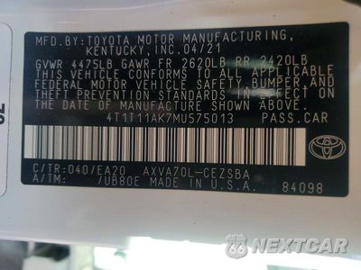 Zdjęcie 13 z 13 samochodu: 2021 TOYOTA CAMRY SE VIN:4T1T11AK7MU575013 - miniatura