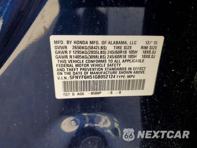 Zdjęcie 13 z 13 samochodu: 2016 HONDA PILOT EXL VIN:5FNYF6H51GB052124 - miniatura