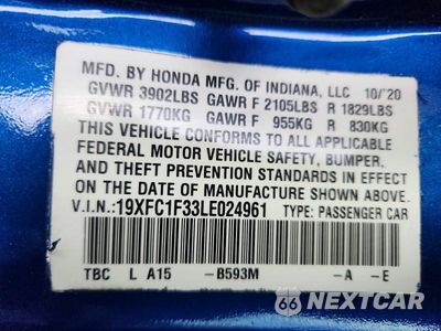 Zdjęcie 12 z 12 samochodu: 2020 HONDA CIVIC EX VIN:19XFC1F33LE024961 - miniatura