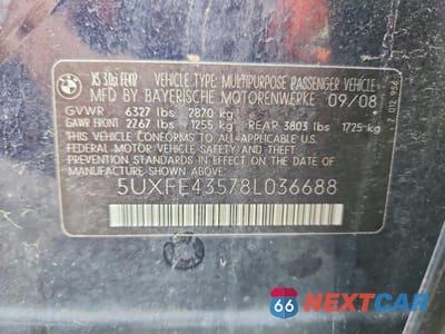 Zdjęcie 13 z 13 samochodu: 2008 BMW X5 3.0I VIN:5UXFE43578L036688 - miniatura
