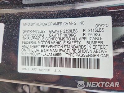 Zdjęcie 12 z 12 samochodu: 2020 HONDA ACCORD SPORT VIN:1HGCV1F3XLA135699 - miniatura