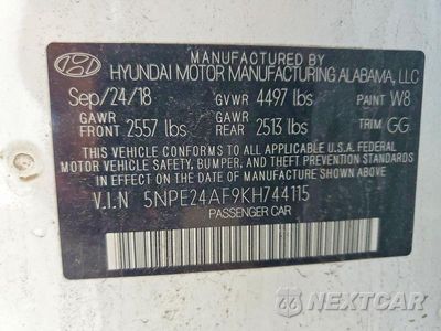 Zdjęcie 12 z 12 samochodu: 2019 HYUNDAI SONATA SE VIN:5NPE24AF9KH744115 - miniatura