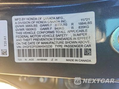 Zdjęcie 12 z 12 samochodu: 2022 HONDA CIVIC SPORT VIN:2HGFE2F53NH543230 - miniatura