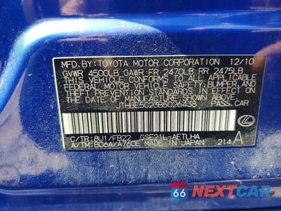 Zdjęcie 12 z 12 samochodu: 2011 LEXUS IS 350 VIN:JTHBE5C23B5026438 - miniatura