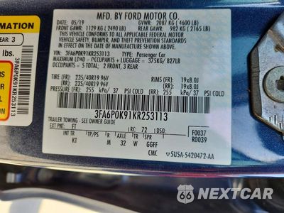 Zdjęcie 12 z 12 samochodu: 2019 FORD FUSION TITANIUM VIN:3FA6P0K91KR253113 - miniatura