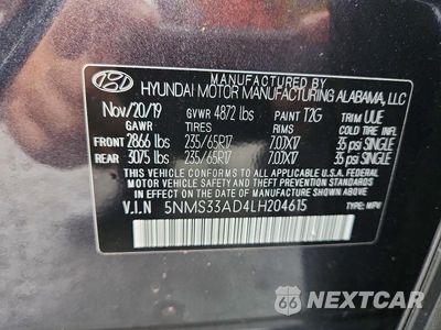 Zdjęcie 13 z 13 samochodu: 2020 HYUNDAI SANTA FE SEL VIN:5NMS33AD4LH204615 - miniatura