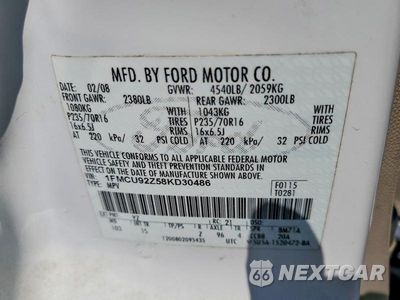 Zdjęcie 14 z 14 samochodu: 2008 FORD ESCAPE XLS VIN:1FMCU92Z58KD30486 - miniatura