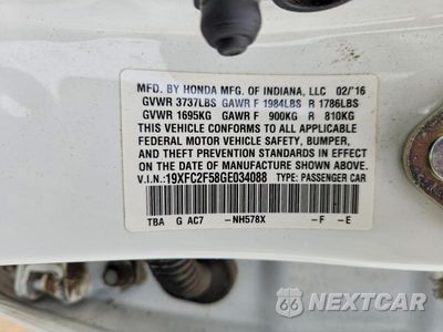 Zdjęcie 12 z 12 samochodu: 2016 HONDA CIVIC LX VIN:19XFC2F58GE034088 - miniatura
