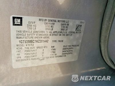 Zdjęcie 12 z 12 samochodu: 2017 GMC SIERRA K1500 SLE VIN:1GTV2MEC7HZ281442 - miniatura