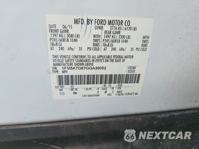 Zdjęcie 14 z 14 samochodu: 2016 FORD EXPLORER XLT VIN:1FM5K7D87GGA26052 - miniatura