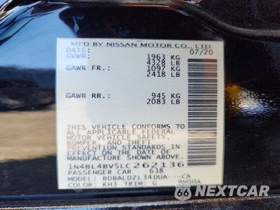Zdjęcie 12 z 12 samochodu: 2020 NISSAN ALTIMA S VIN:1N4BL4BV5LC262136 - miniatura