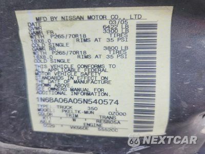 Zdjęcie 12 z 12 samochodu: 2005 NISSAN TITAN XE VIN:1N6BA06A05N540574 - miniatura