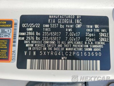 Zdjęcie 13 z 13 samochodu: 2023 KIA SORENTO LX VIN:5XYRG4LC2PG163690 - miniatura