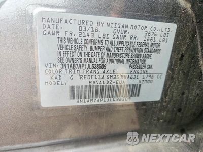 Zdjęcie 12 z 12 samochodu: 2018 NISSAN SENTRA SV VIN:3N1AB7AP1JL638509 - miniatura