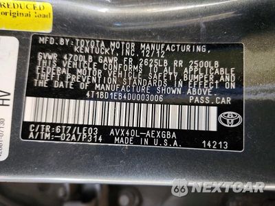 Zdjęcie 13 z 13 samochodu: 2013 TOYOTA AVALON HYBRID XLE TOURING VIN:4T1BD1EB4DU003006 - miniatura