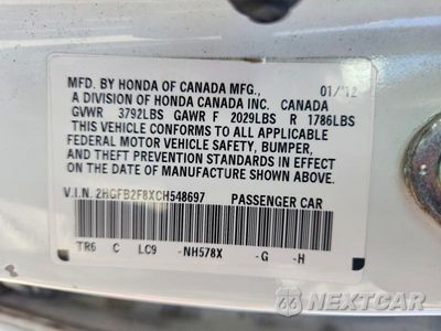Zdjęcie 12 z 12 samochodu: 2012 HONDA CIVIC EX VIN:2HGFB2F8XCH548697 - miniatura