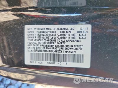 Zdjęcie 13 z 13 samochodu: 2012 HONDA ODYSSEY EXL VIN:5FNRL5H66CB042022 - miniatura