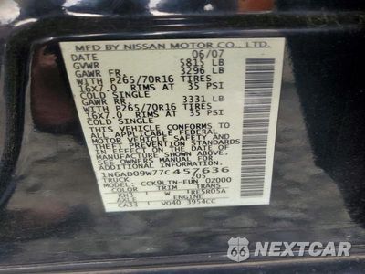Zdjęcie 12 z 12 samochodu: 2007 NISSAN FRONTIER SE VIN:1N6AD09W77C457636 - miniatura