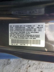 Zdjęcie 13 z 13 samochodu: 2016 HONDA ODYSSEY EXL VIN:5FNRL5H64GB014841 - miniatura