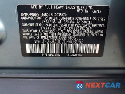 Zdjęcie 13 z 13 samochodu: 2013 SUBARU FORESTER 2.5X PREMIUM VIN:JF2SHADC2DH403952 - miniatura