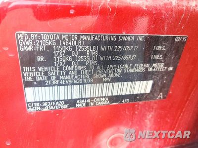 Zdjęcie 13 z 13 samochodu: 2015 TOYOTA RAV4 XLE (M GRADE) VIN:2T3RF4EV9FW391039 - miniatura