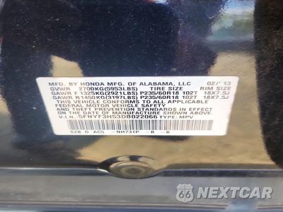 Zdjęcie 13 z 13 samochodu: 2013 HONDA PILOT EXL VIN:5FNYF3H53DB022066 - miniatura