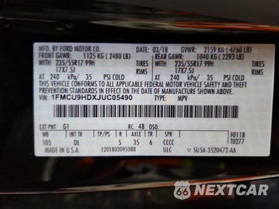 Zdjęcie 13 z 13 samochodu: 2018 FORD ESCAPE SEL VIN:1FMCU9HDXJUC05490 - miniatura