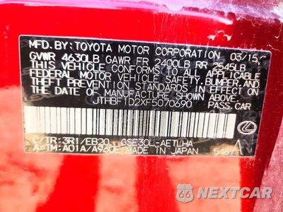 Zdjęcie 12 z 12 samochodu: 2015 LEXUS IS 250 VIN:JTHBF1D2XF5070690 - miniatura