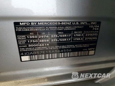 Zdjęcie 14 z 14 samochodu: 2005 MERCEDES-BENZ ML 350 VIN:4JGAB57E15A564556 - miniatura