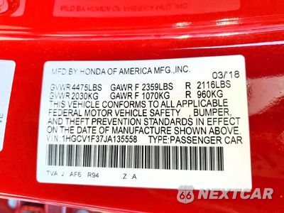 Zdjęcie 12 z 12 samochodu: 2018 HONDA ACCORD SPORT VIN:1HGCV1F37JA135558 - miniatura