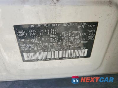 Zdjęcie 12 z 12 samochodu: 2016 SUBARU OUTBACK 2.5I LIMITED VIN:4S4BSANC9G3322555 - miniatura