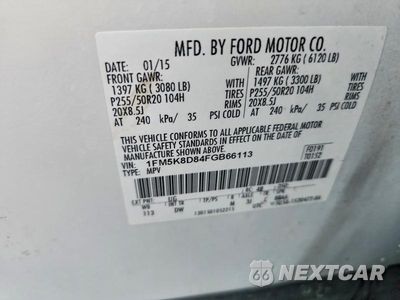 Zdjęcie 13 z 13 samochodu: 2015 FORD EXPLORER XLT VIN:1FM5K8D84FGB66113 - miniatura