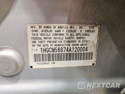 Zdjęcie 12 z 12 samochodu: 2004 HONDA ACCORD EX VIN:1HGCM56874A120004 - miniatura