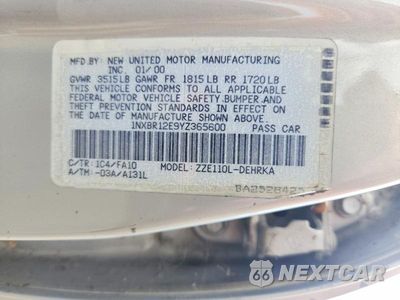 Zdjęcie 12 z 12 samochodu: 2000 TOYT COROLLA VIN:1NXBR12E9YZ365600 - miniatura