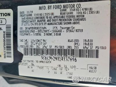 Zdjęcie 12 z 12 samochodu: 2020 FORD FUSION TITANIUM VIN:3FA6P0D9XLR137696 - miniatura