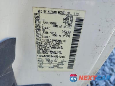 Zdjęcie 12 z 12 samochodu: 2004 NISSAN TITAN XE VIN:1N6AA06B34N591246 - miniatura