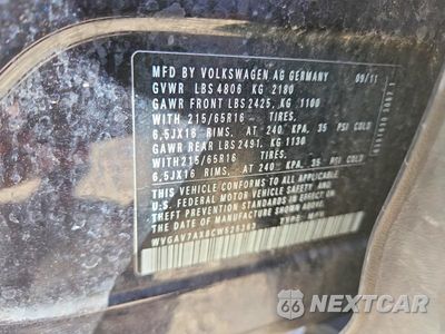 Zdjęcie 12 z 12 samochodu: 2012 VOLKSWAGEN TIGUAN S VIN:WVGAV7AX8CW525363 - miniatura