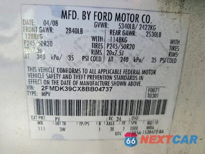 Zdjęcie 13 z 13 samochodu: 2008 FORD EDGE LIMITED VIN:2FMDK39CX8BB04737 - miniatura