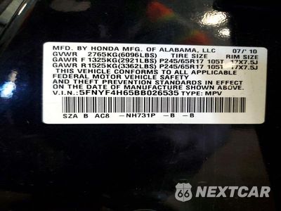 Zdjęcie 12 z 12 samochodu: 2011 HONDA PILOT EXL VIN:5FNYF4H65BB026535 - miniatura